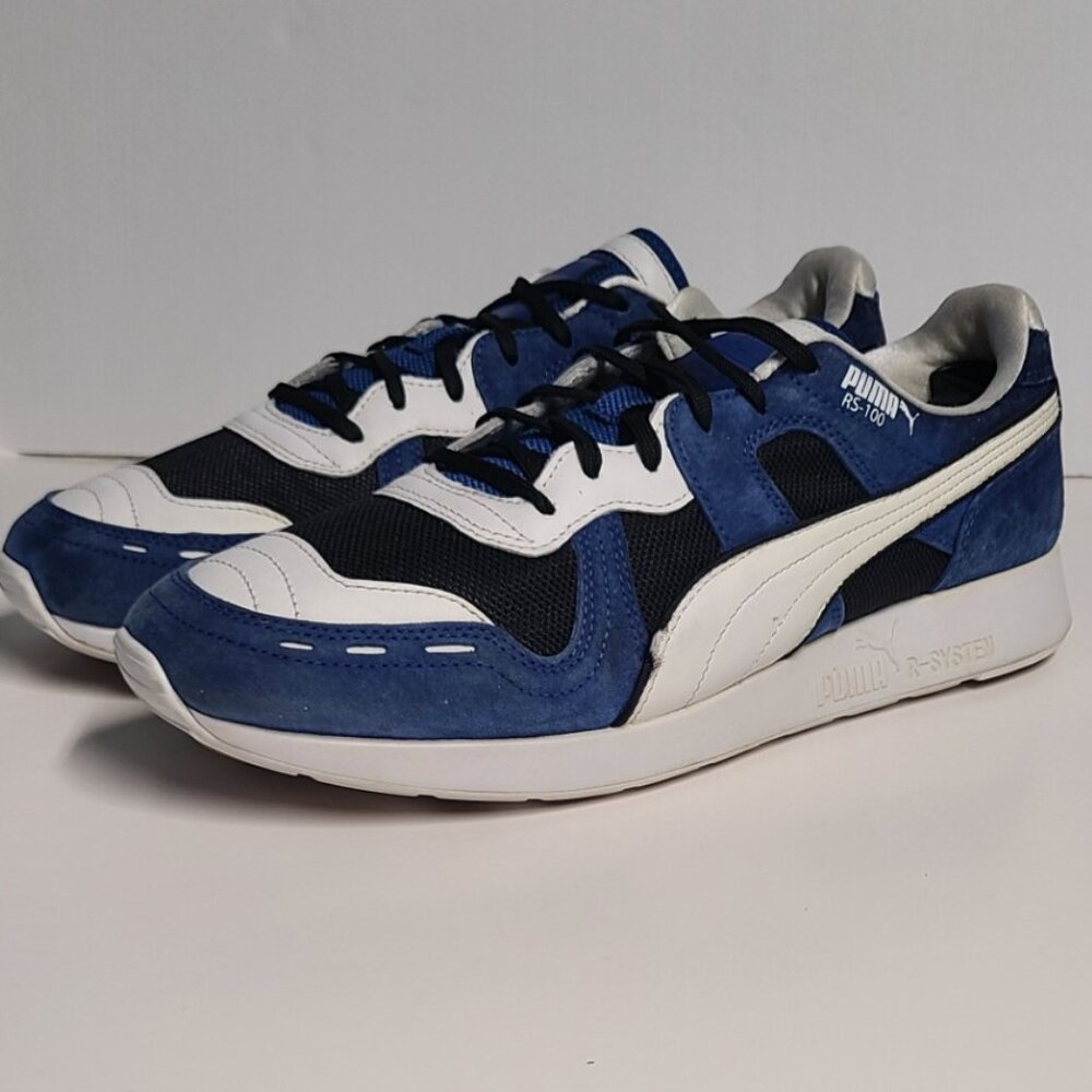 Puma RS-100 Men's Suede Running Sneaker Royal Blue/ White and Black US 11
